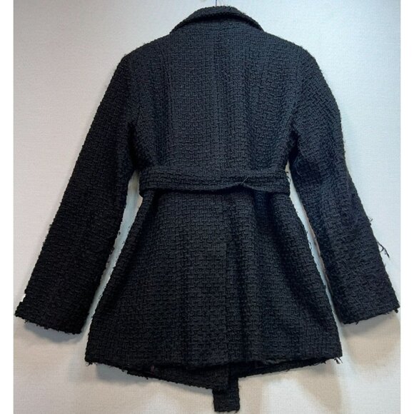 Calvin Klein Womens Basketweave Wool Double Breasted Peacoat Belted Size S Black - Picture 2 of 12
